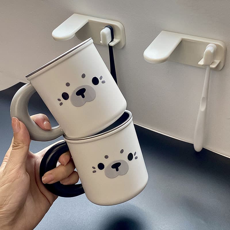 Cartoon little seal mouthwash cup 316 stainless steel wall-mounted household toothbrushing cup children's anti-fall and mildew-proof wash cup