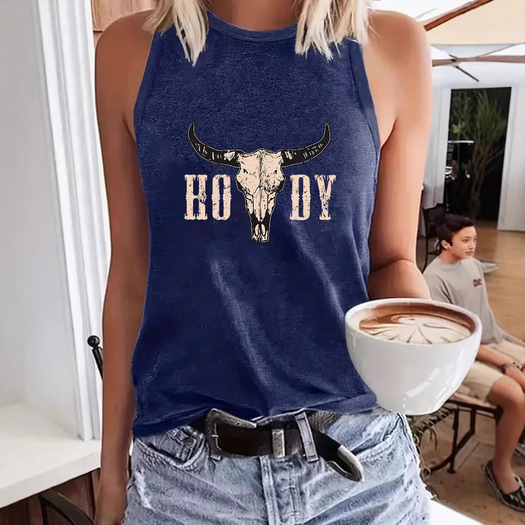 Amazon TEMU American Style Cow HODY Graphic Loose Women's Vest Wholesale Cross-border Trade In Stock