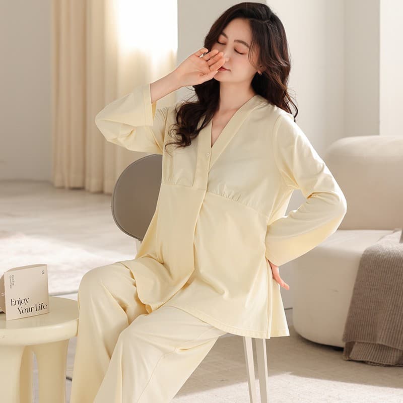 2025 New Summer Maternity Sleepwear with Built-in Pads, Cotton Thin, Nursing-Friendly, Homewear Pajamas for Women Spring Summer Autumn