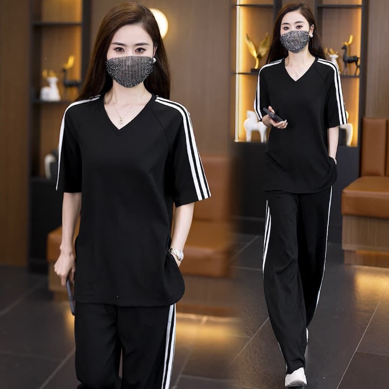 Plus Size Casual Sportswear Set for Women 2026 Summer New Short Sleeve Loose Fit Tummy Control Slimming Hot Two-Piece Set