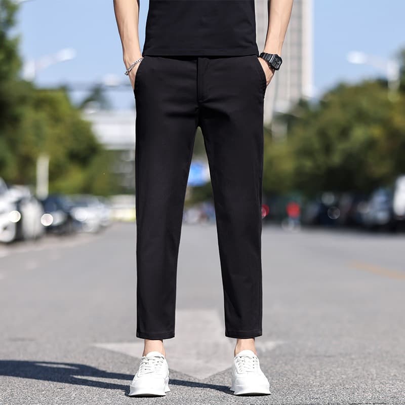 Summer Thin High-Waisted Ankle Pants for Petite Figures, Straight-Leg Ice Silk Cropped Pants, Men's Casual Loose Knee-Length Shorts