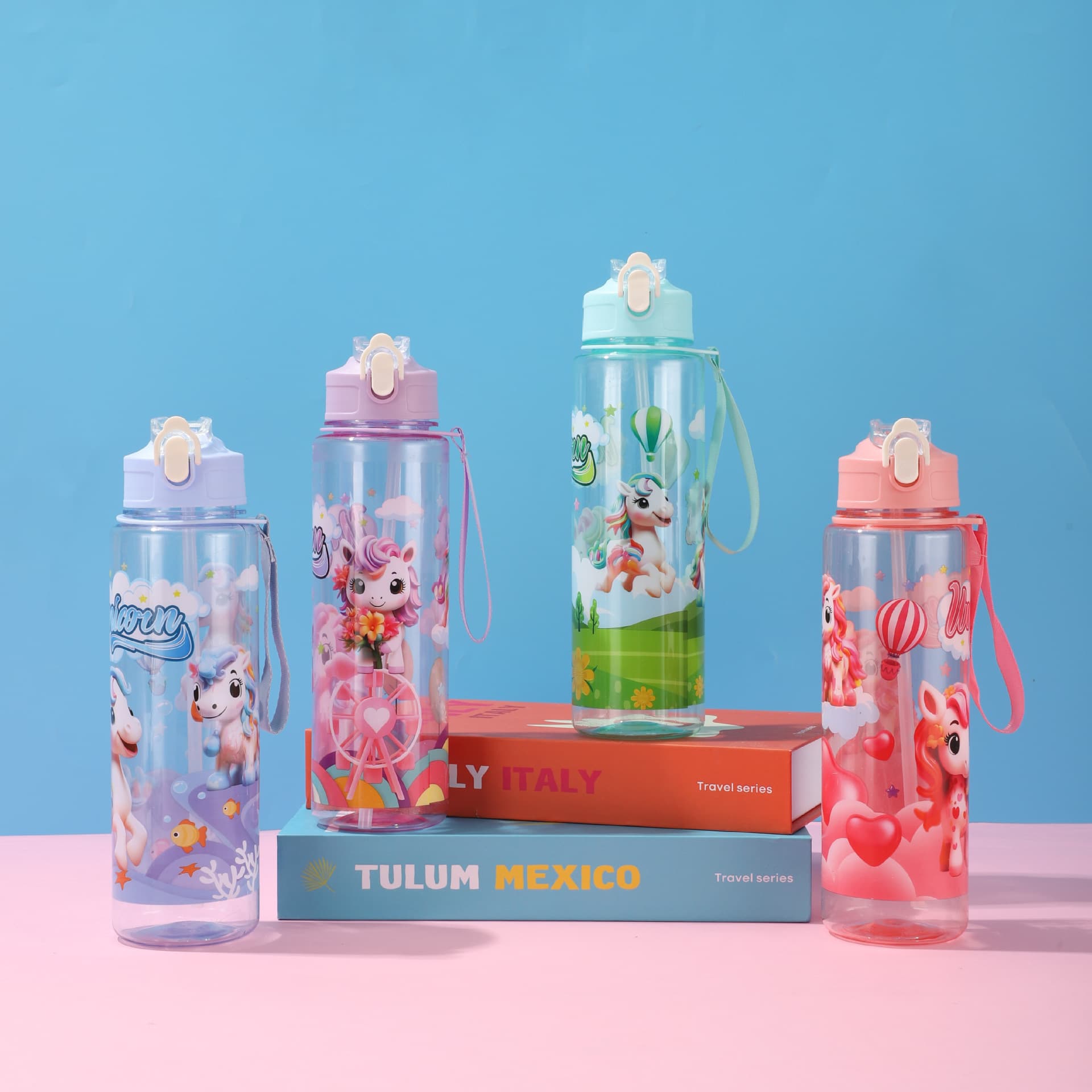 New Cross-Border Cute Unicorn Cartoon Plastic Cup Outdoor Sports Portable Travel Cup Cartoon Straw Cup Wholesale