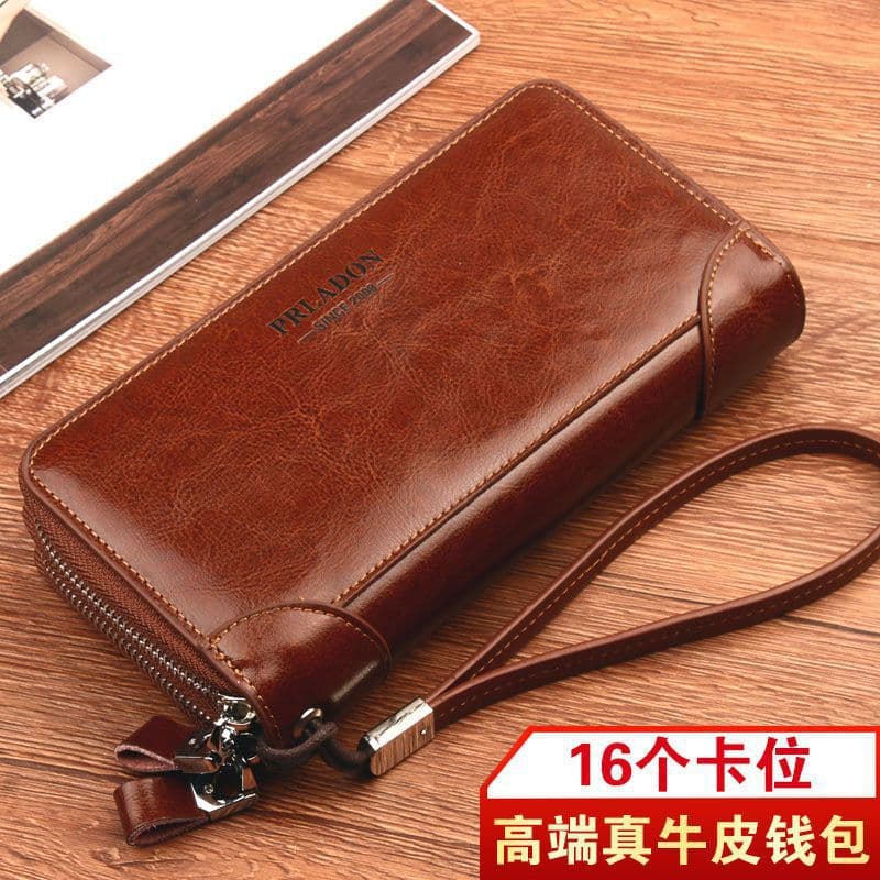 Genuine Leather Men's Wallet Retro High-End Long Handbag Zipper with Multiple Card Slots