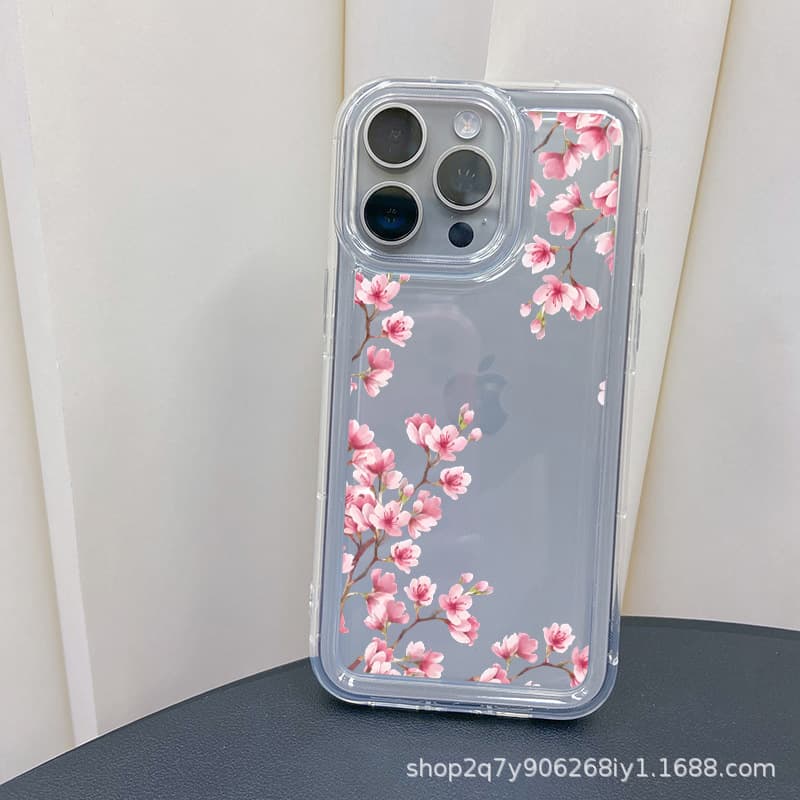 Peach blossom suitable for Apple 15 mobile phone case iPhone14pro creative 13/11promax transparent 16 protection xsm