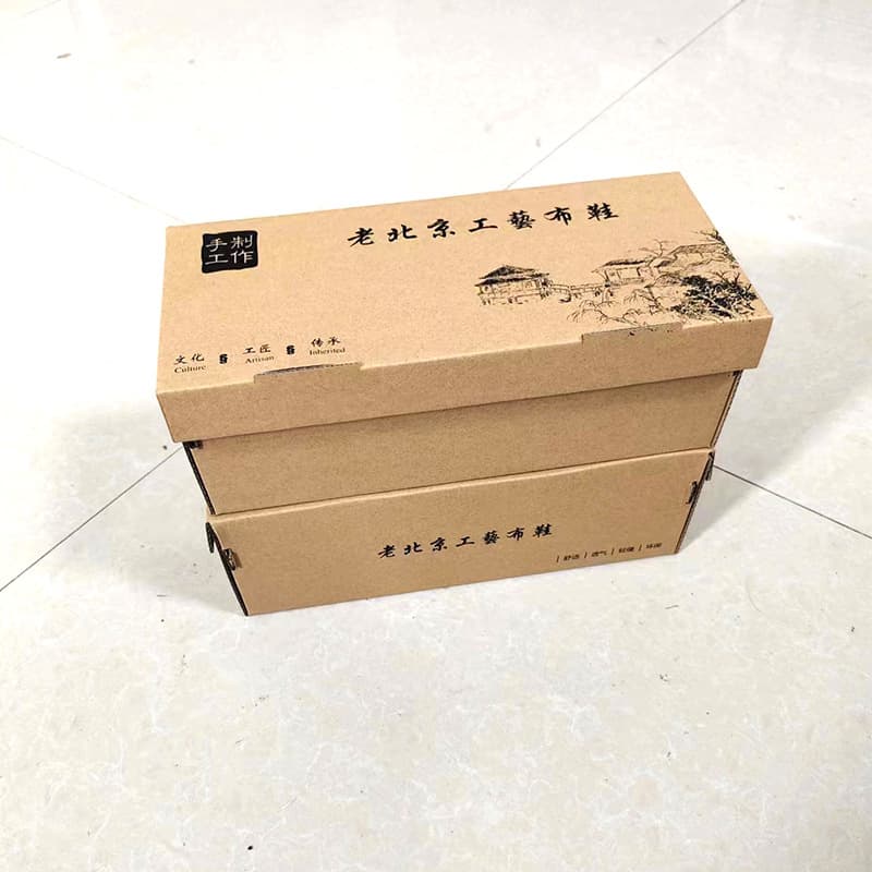 Spot Old Beijing Cloth Shoes Shoe Box Carton Corrugated Folding Flip Kraft Paper Hard Cloth Shoe Embroidered Shoe Box Wholesale