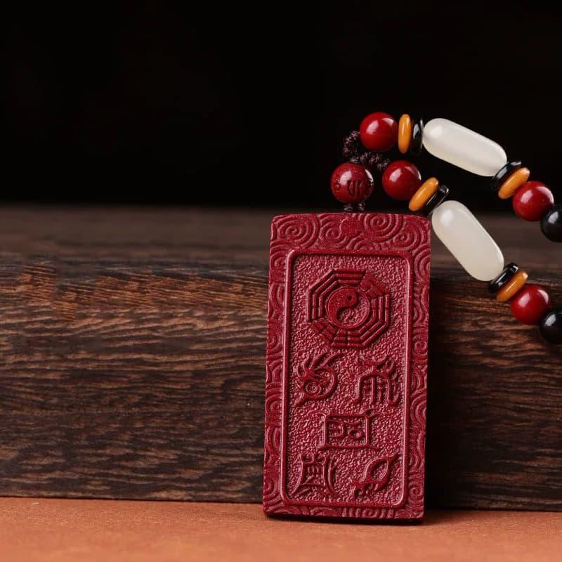 Purple Gold Sand Cinnabar Hanging Ornament, Five Sacred Mountains True Form Diagram Pendant, Nine-Syllable Mantra Low Content, Five Elements Eight Trigrams "Wushi" Plaque Necklace