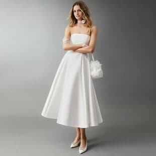 White Strapless Light Wedding Dress Simple Elegant Engagement Dress French Everyday Wearable Dress for Amazon