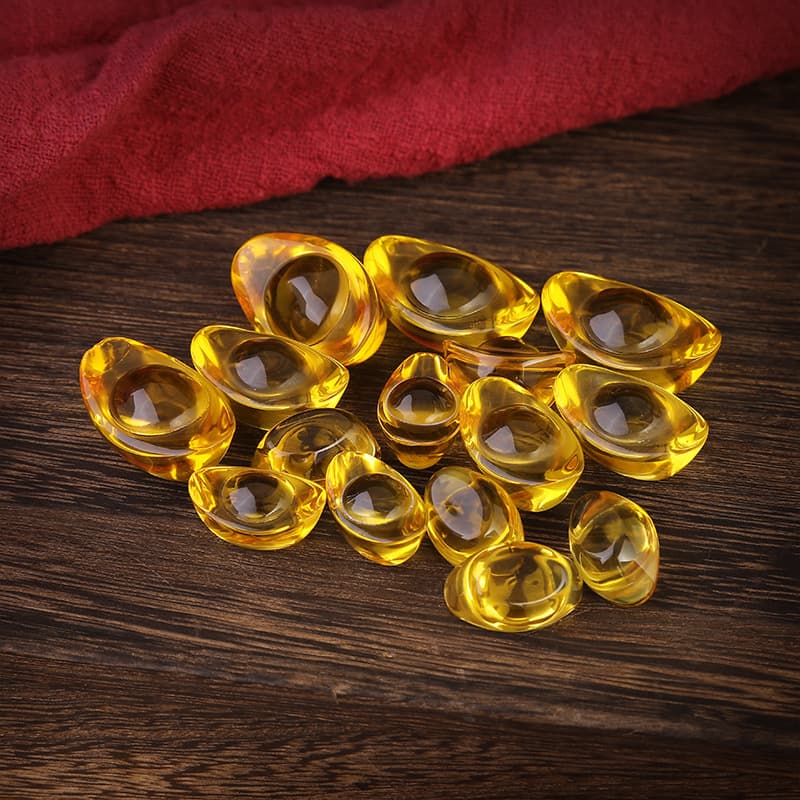Glass Gold Ingot Yellow Crystal Ingot Wealth Bowl Accessories, Home Opening Ceremony Rice Attracting Gifts, for Mandala Treasure Vase Filling