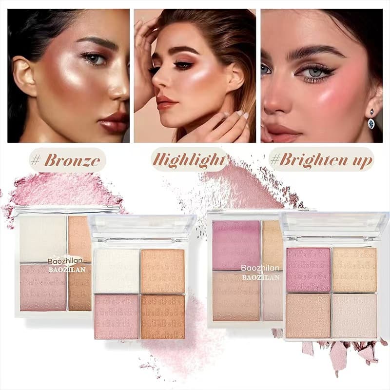BAOZILAN New Four-Color Eyeshadow & Highlighter Palette, Multi-Purpose Shimmer Matte Cross-Border Eyeshadow Highlighter Palette