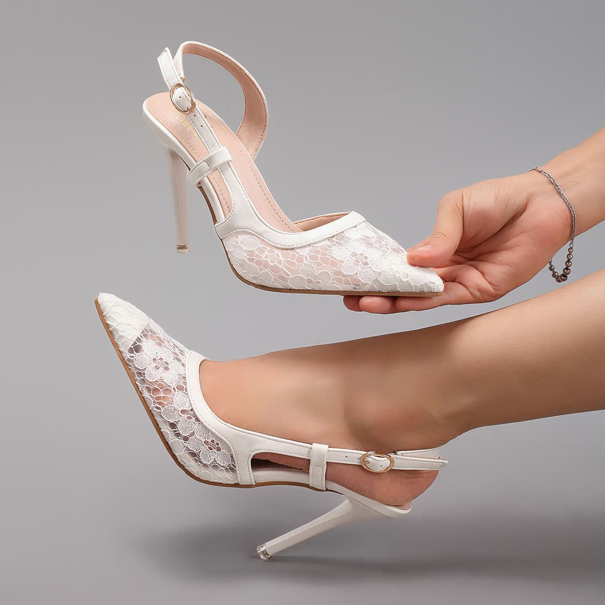 Lace Spliced High Heels Women's Summer Pointed Toe Party Wedding Thin Heel Sandals Ultra High Heel Cross Border Shoes