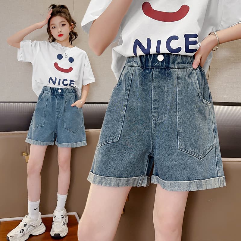 Girls Denim Shorts Summer New Style Children's Fashionable Casual Shorts for Older Girls Summer Outerwear Pants Trendy
