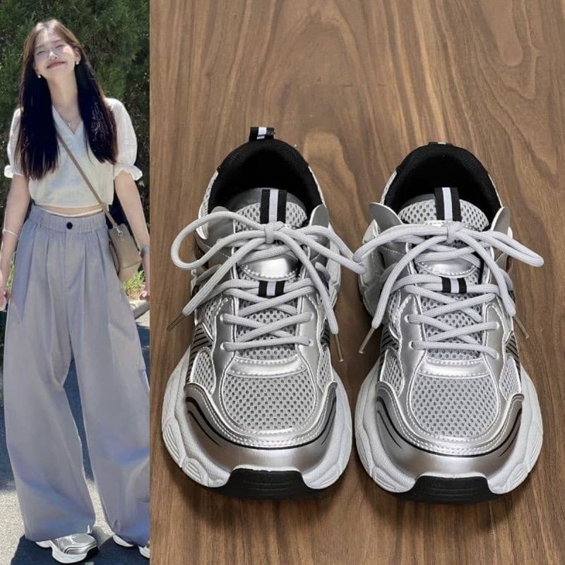 Thick Sole Height-Increasing Dad Shoes Women Autumn New Popular Versatile Student Lightweight Casual Sports Shoes Women