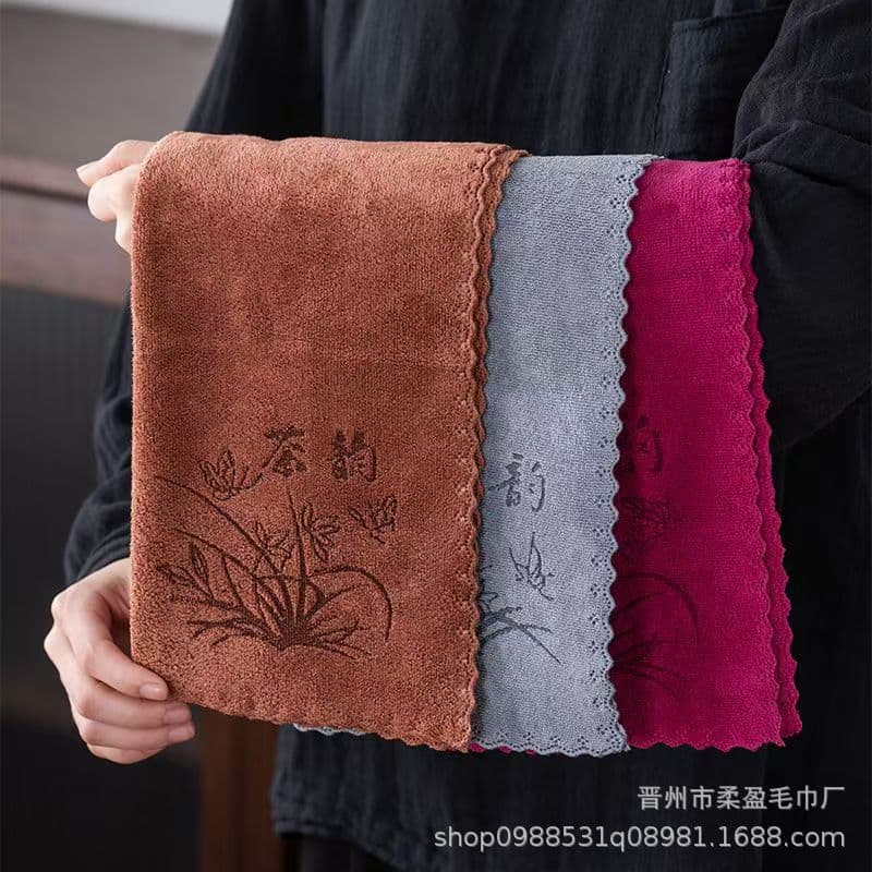 Tea towel, thickened soft absorbent tea set towel, lint-free, customizable logo, tea washing tablecloth, square teapot maintenance cloth