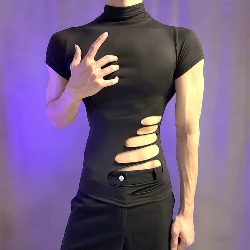 Loubei Lingerie Black Lace Fitted Top Slimming Revealing Outfit for Gay Dating Seductive Clothing