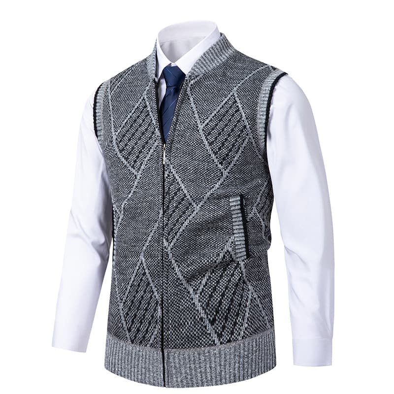 Cross-border Trade Autumn/Winter Men's Stand Collar Cardigan Knit Vest, Fleece-Lined Thick Plus Size Sleeveless Sweater Coat