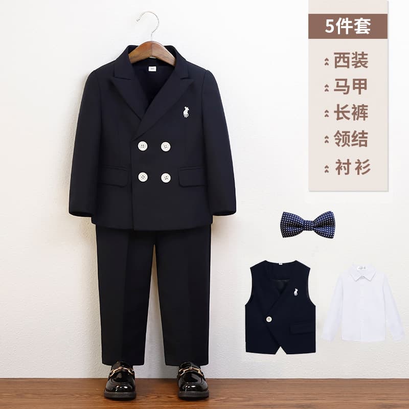 Kids Suit Boys Embroidered Tuxedo Vest Set Flower Boy Birthday Ceremony Outfit Baby Host Piano Performance Costume