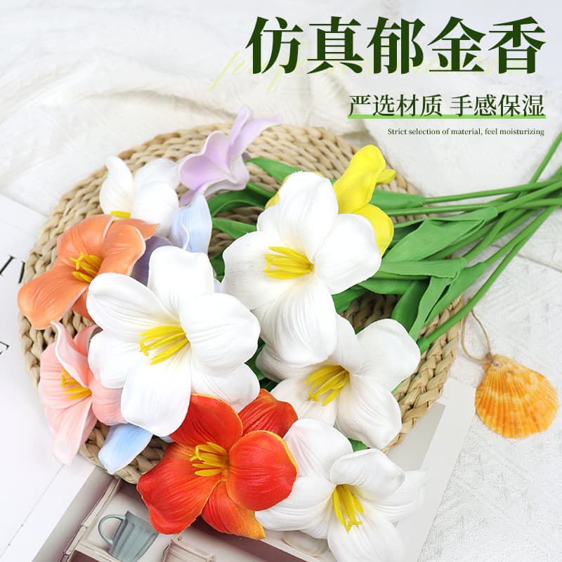 Artificial Brownie Open Tulip PU Artificial Flower Moisturizing Texture Wedding Living Room Ornament Decorative Bouquet Faux Flowers