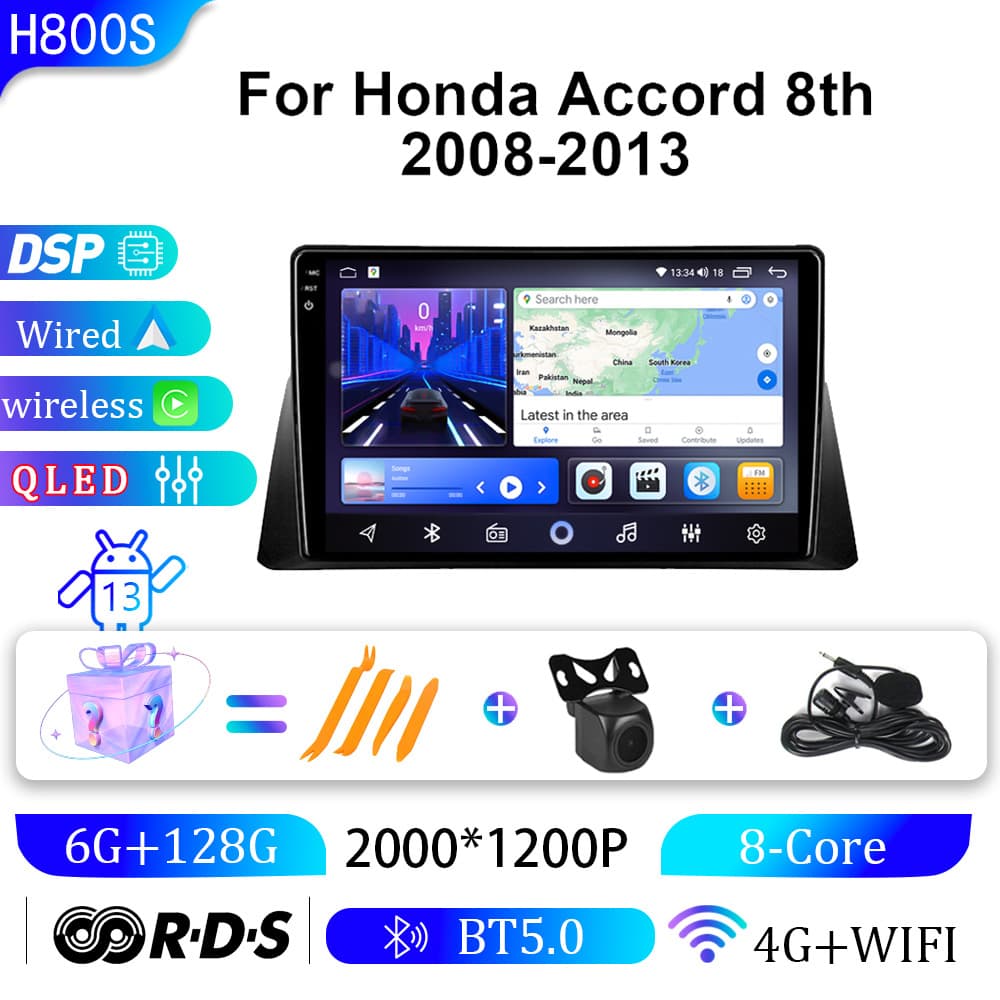 Compatible with Honda 2008-2013 8th Gen Accord Car Navigation Bluetooth MP3 Central Control Screen Navigation All-in-One CarPlay