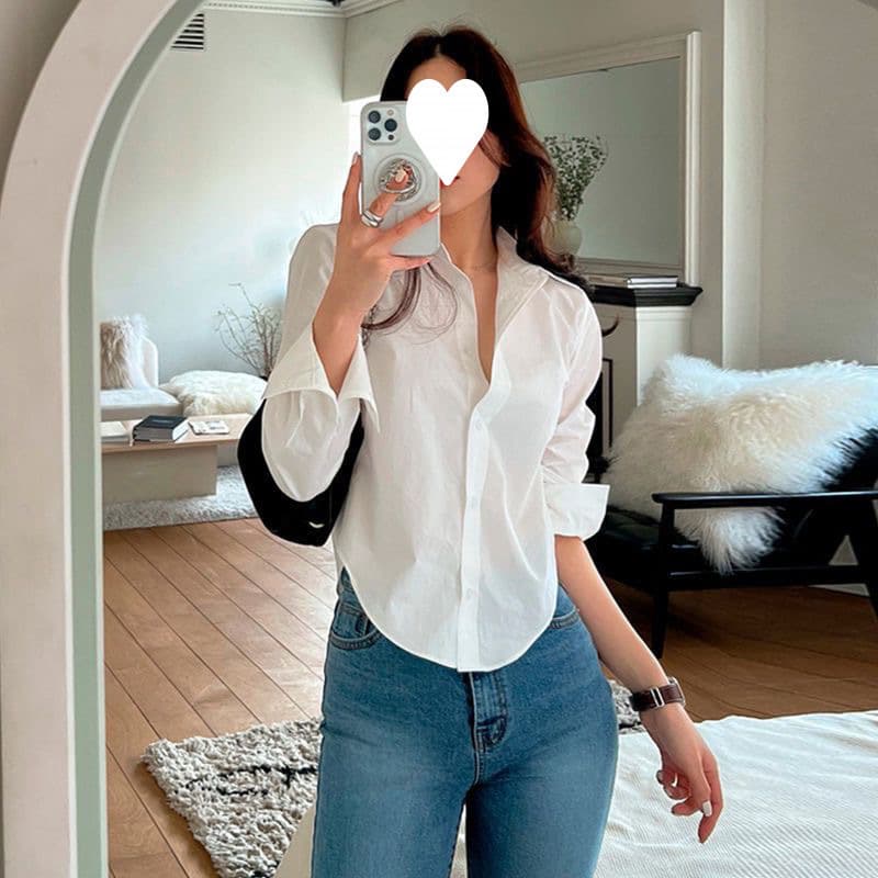 White Polo Collar Women's Spring/Fall 2025 New Design Nipped Waist Blouse French Style Elegant Short Top