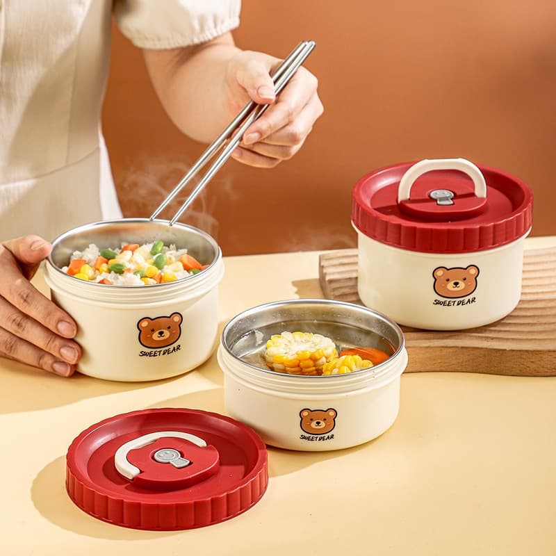 304 Stainless Steel Insulated Lunch Box, Microwave-Safe Bento Box, Small Soup Container, Round Portable Lunch Box for Office Workers