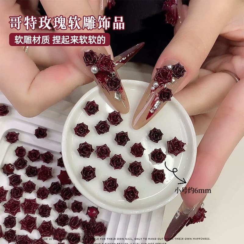 Trendy Soft Carved Dried Rose Nail Art Accessories Anke La Red Rose Vintage Ombre Resin Camellia Decorations