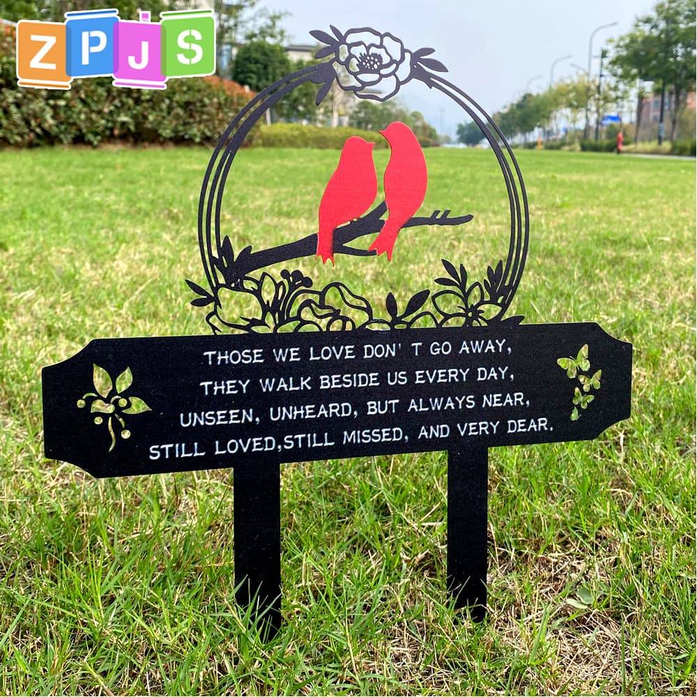 Metal Memorial Plaque Red Lovebird Ground Stake Laser Cut Metal Sign Landmark Memorial Board Single-sided Printed Sign