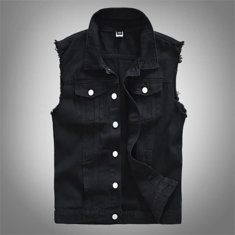 Trendy Men's Spring Summer Autumn Denim Vest Black Casual Vest for Young Men, Drop Shipping