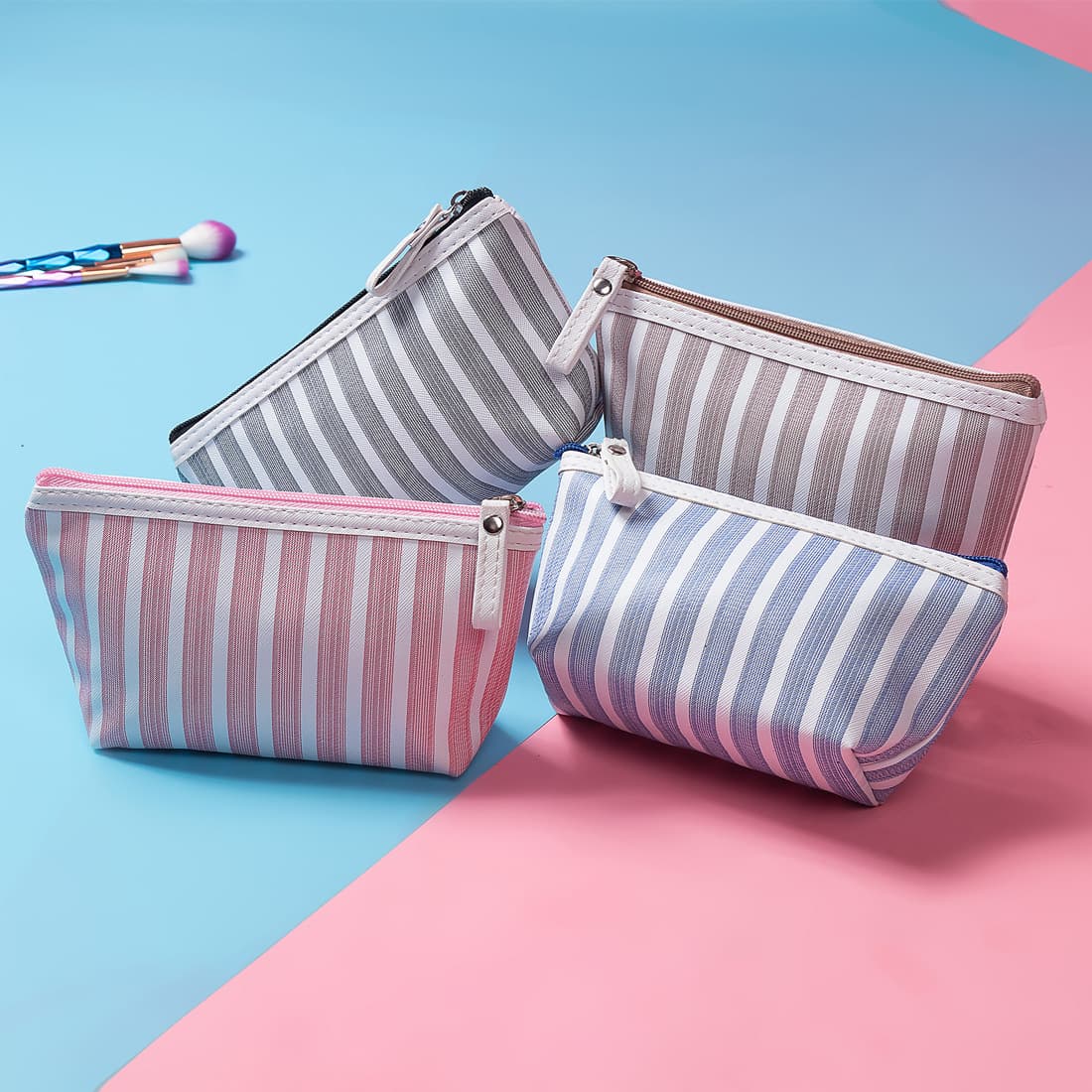 New Wholesale Creative Toiletry Bag, Convenient Travel Makeup Bag, Lipstick Storage Bag, Classic Striped Makeup Bag