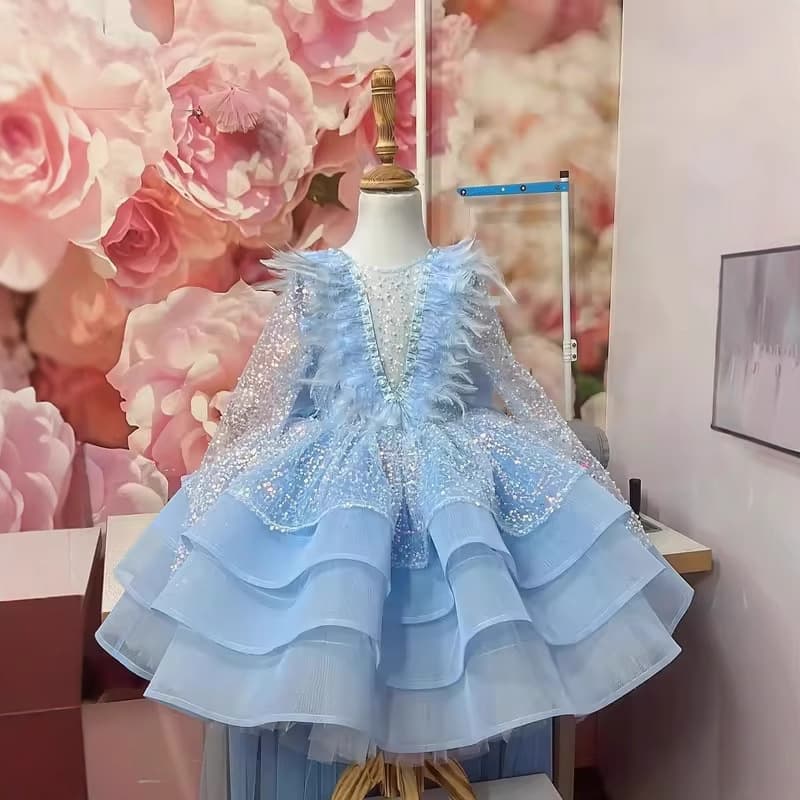 Fashionable Girls Princess Dress Baby Birthday Tutu Dress Flower Girl Ceremony Host Model Runway Performance Costume