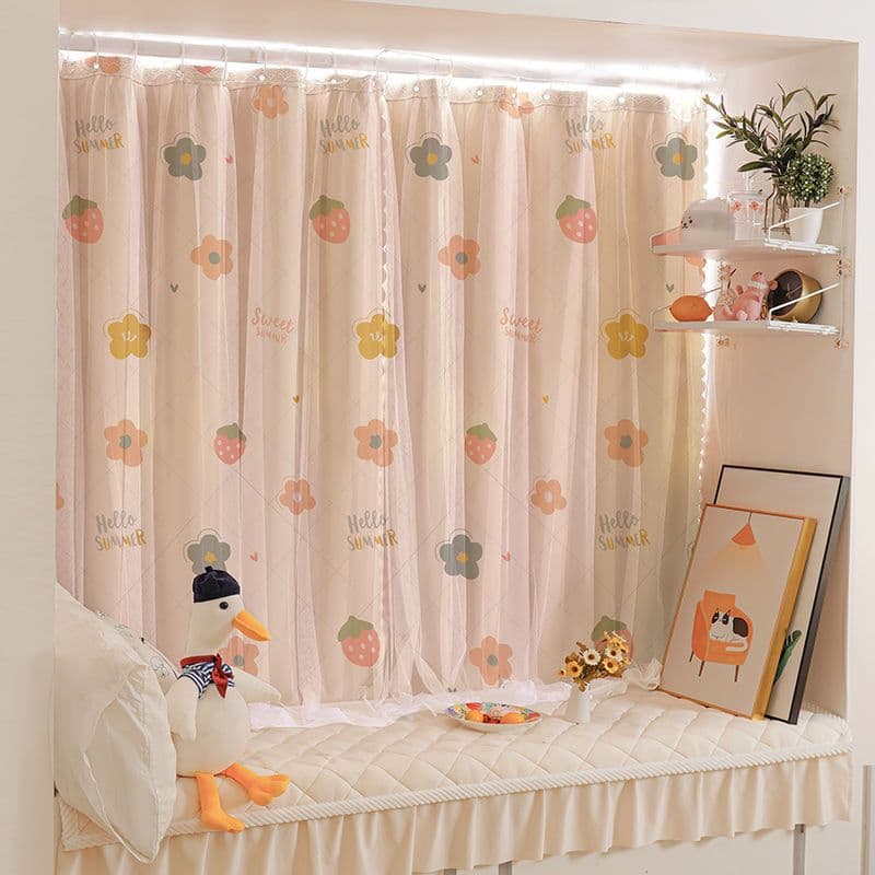 Nordic Double-Sided Curtain Full Set, No-Drill, Quiet, Small Window, Simple Bay Window Blackout Fabric, Rental-Friendly Ins Style