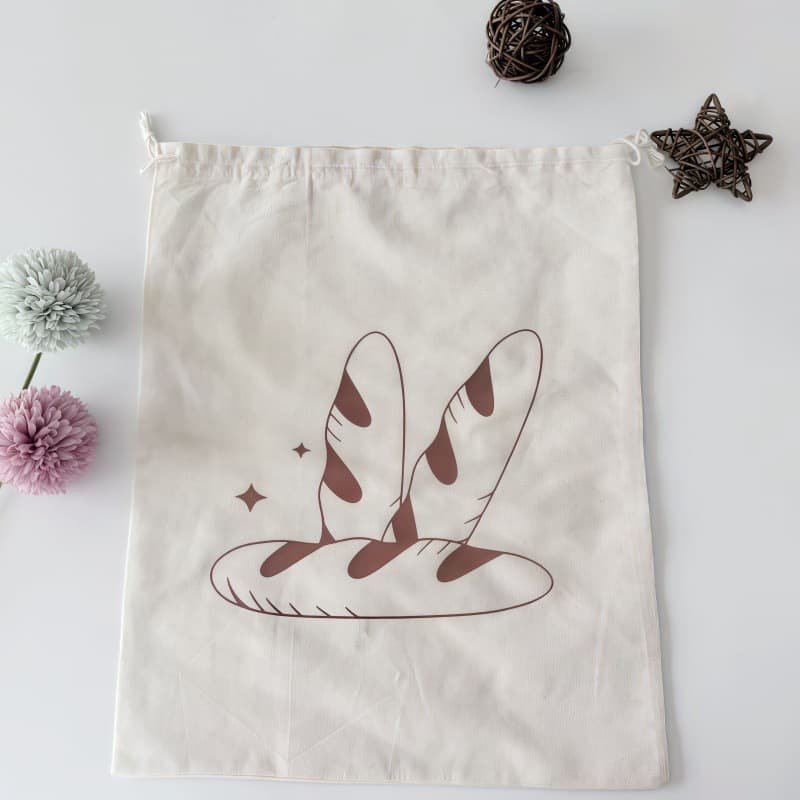 Cross-border pure cotton baguette packaging, reusable drawstring closure, long loaf linen-cotton storage bag.