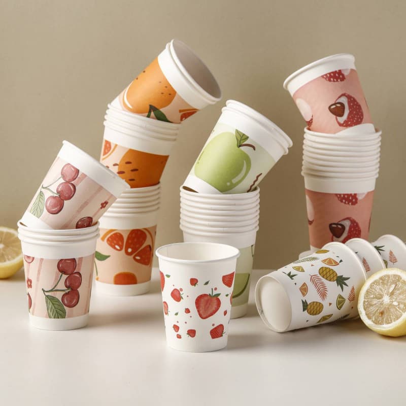 Commercial extra thick disposable cup paper cup cartoon fruit pattern commercial office household food grade water cup