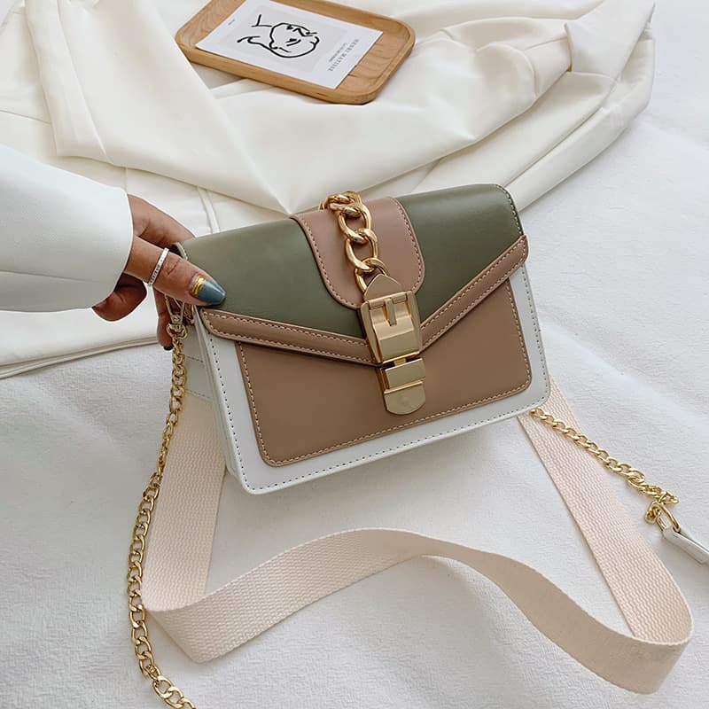 Cross-border texture contrasting classic small square bag women's bag 2025 new trendy shoulder chain texture western style crossbody bag
