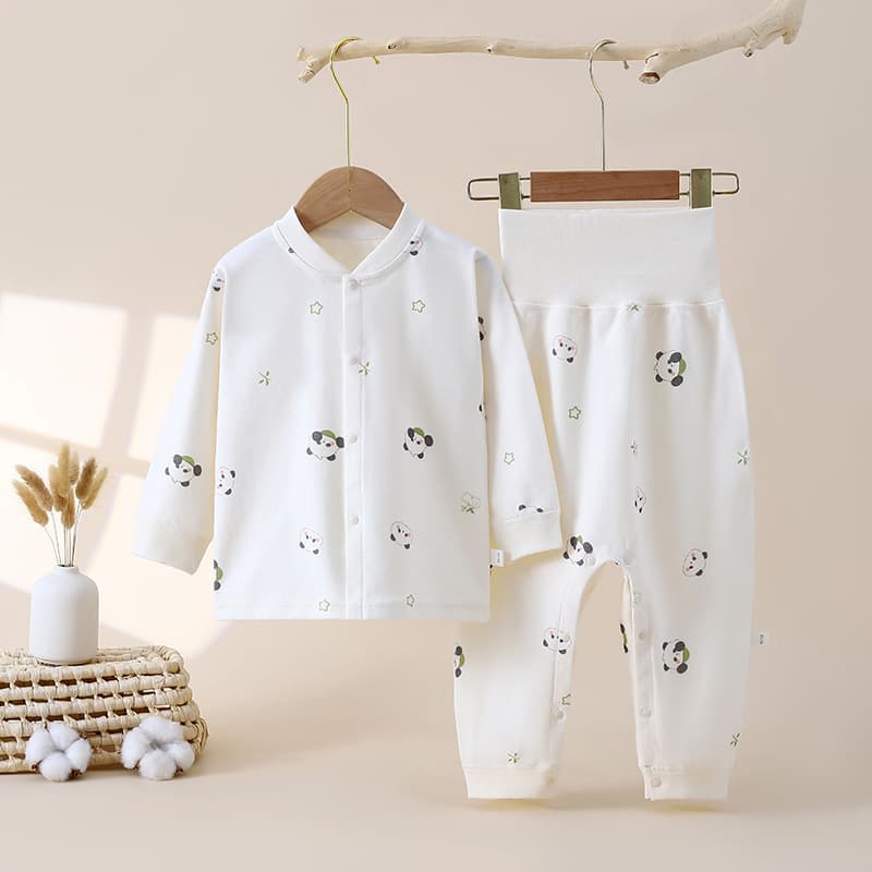 Baby and Toddler Two-Piece Set Autumn Long-Sleeve Homewear High-Waist Belly-Protecting Undershirt Cotton Pajamas