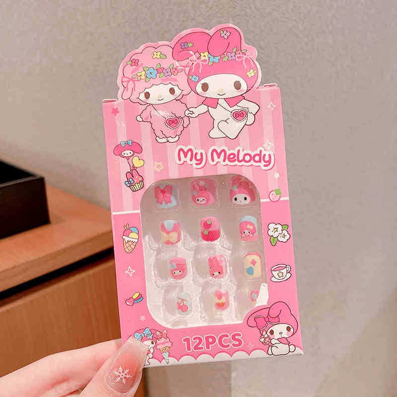 Kids Wearable Nail Tips Kuromi Girls Detachable Cute Cartoon Nail Stickers Toy Nail Decals Wholesale