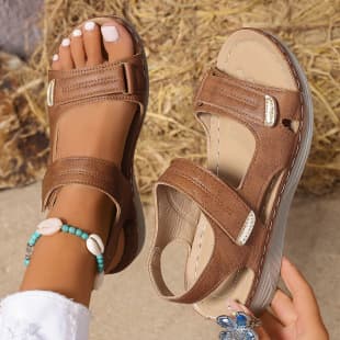 Cross-Border Plus Size Thick Sole Sandals Women 2026 Summer New Hollow Wedge Heel Sandals Flat Sandals Women Export