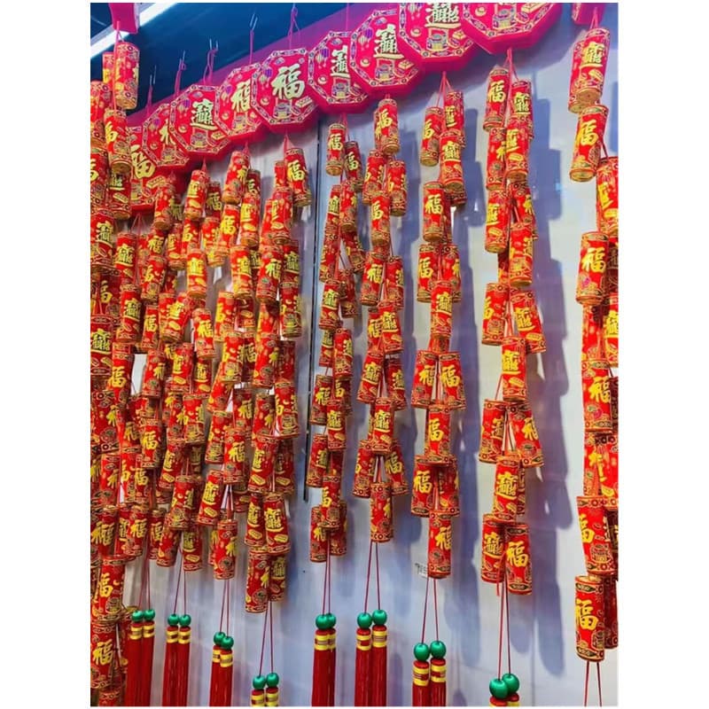 New Year's string of firecrackers, festive simulated firecrackers, Spring Festival wedding decorations, shopping mall decorations, flocked "Fu" character firecrackers