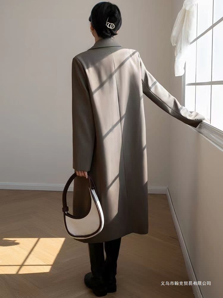 Long Trench Coat for Women, Extra-Length Blazer Style, New Autumn Spring Outerwear, Open-Front Jacket, Suit Coat