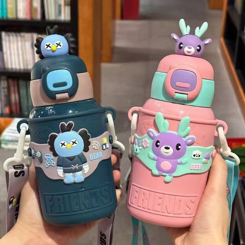 Back-to-School Season, High-Appearance Cartoon Straw Cup for Kids, Pop-Up, Drop-Resistant, Leak-Proof, Portable Student Water Bottle, Insulated Cup