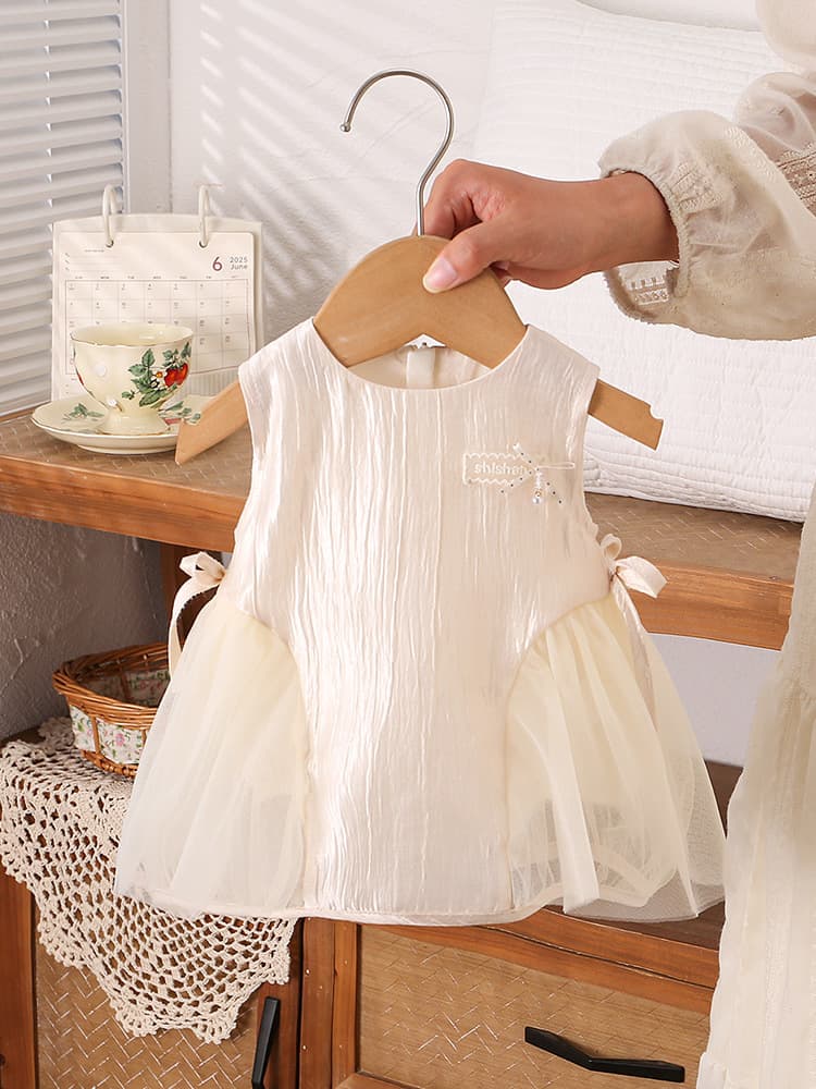 Summer Flowing Sand Princess Dress with Diaper Cover, Baby Girl Romper, Infant Toddler Outfit