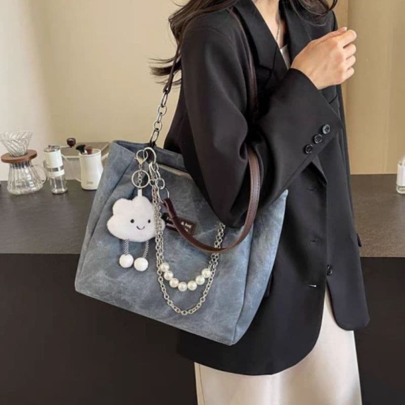 New style computer bag portable 16-inch denim waterproof bag laptop bag commuting to work student shoulder tote DM