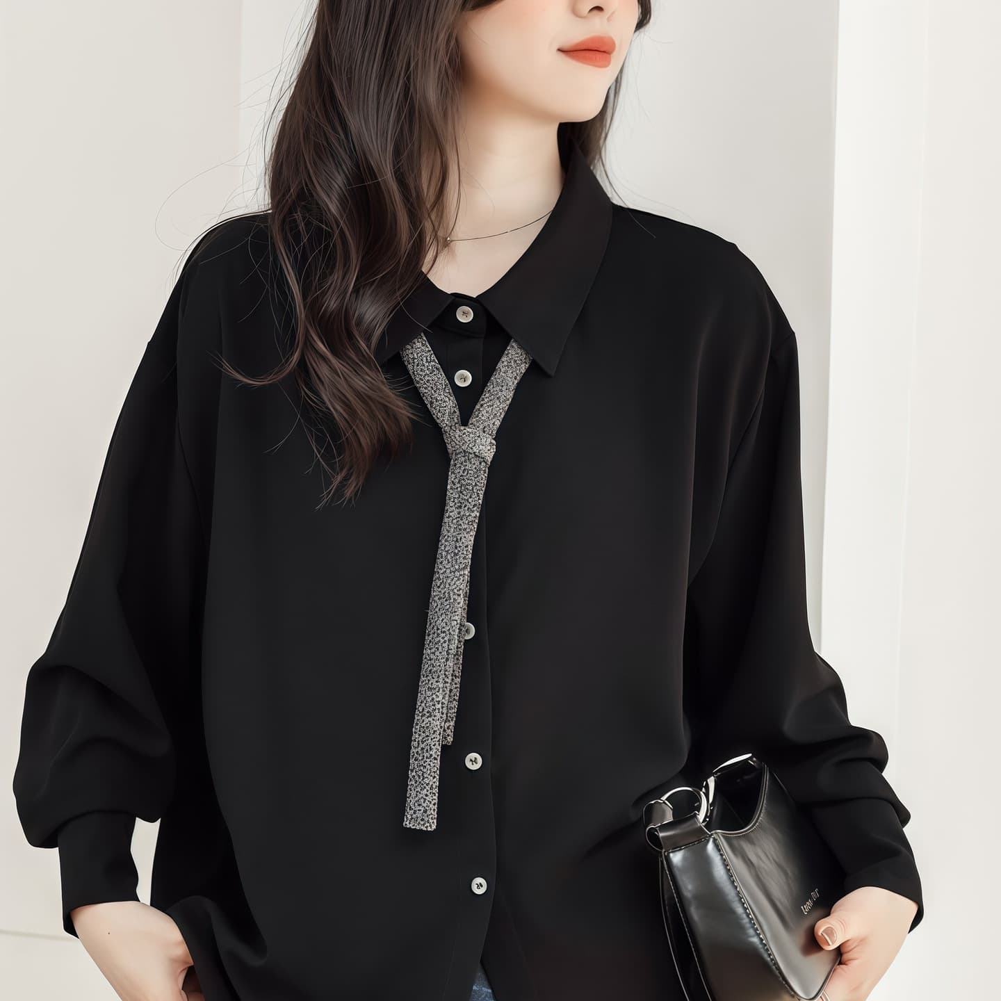 Black shirt women's long sleeve 2026 new spring and autumn loose drape anti-wrinkle solid color shirt jacket