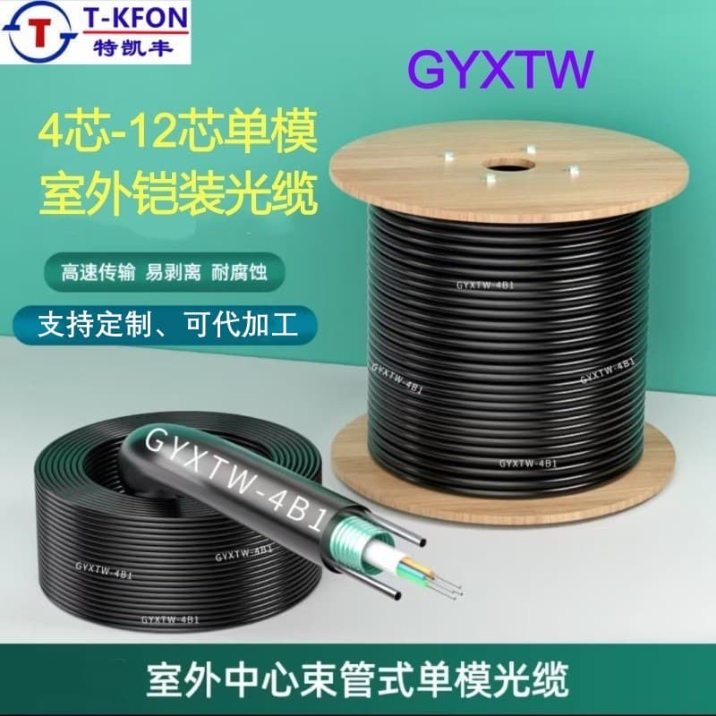 Tekai Feng Four-Core Optical Cable Single Mode 4 Core 6 Core 8 Core 12 Core 10G Outdoor Armored Steel Tape Fiber Optic Cable GYXTW