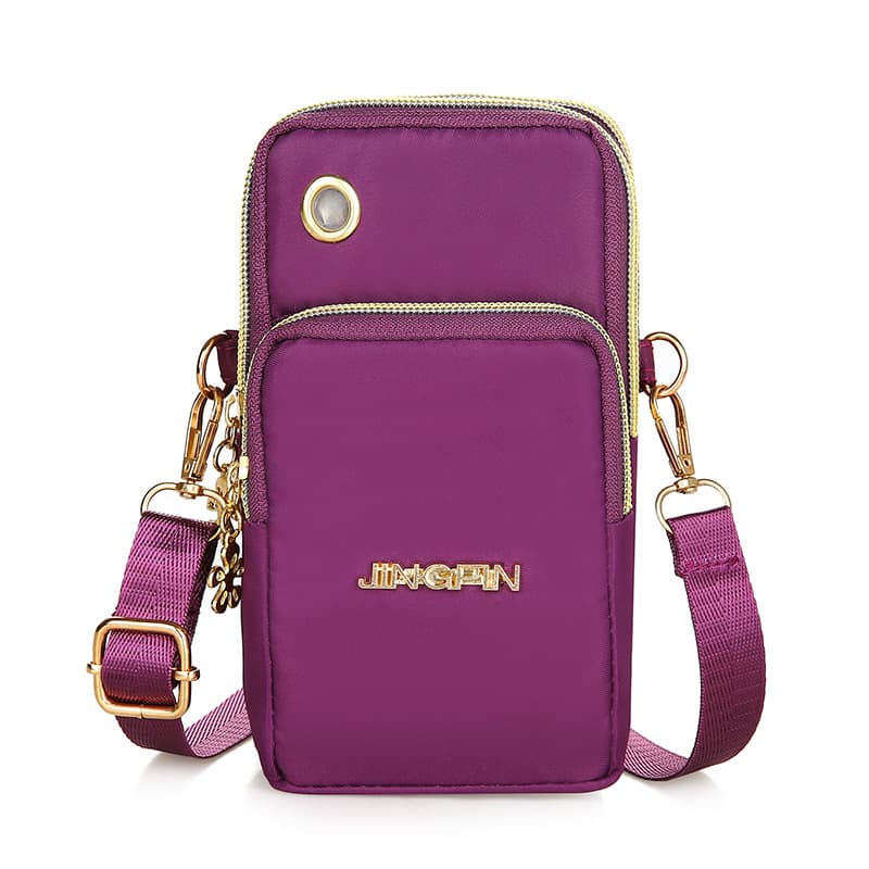 Cross-border New Phone Bag Women's Crossbody Small Bag Three-Layer Zipper Nylon Cloth Bag Vertical Handheld Coin Purse Arm Bag