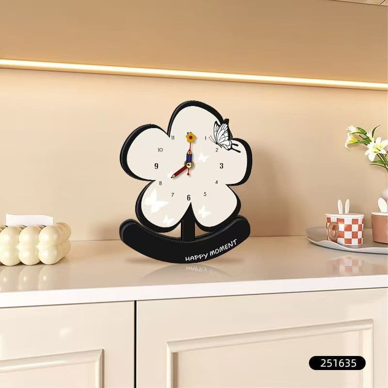 Modern minimalist mid-century style desktop clock, TV stand, bedside table, crystal porcelain floral clock, decorative painting