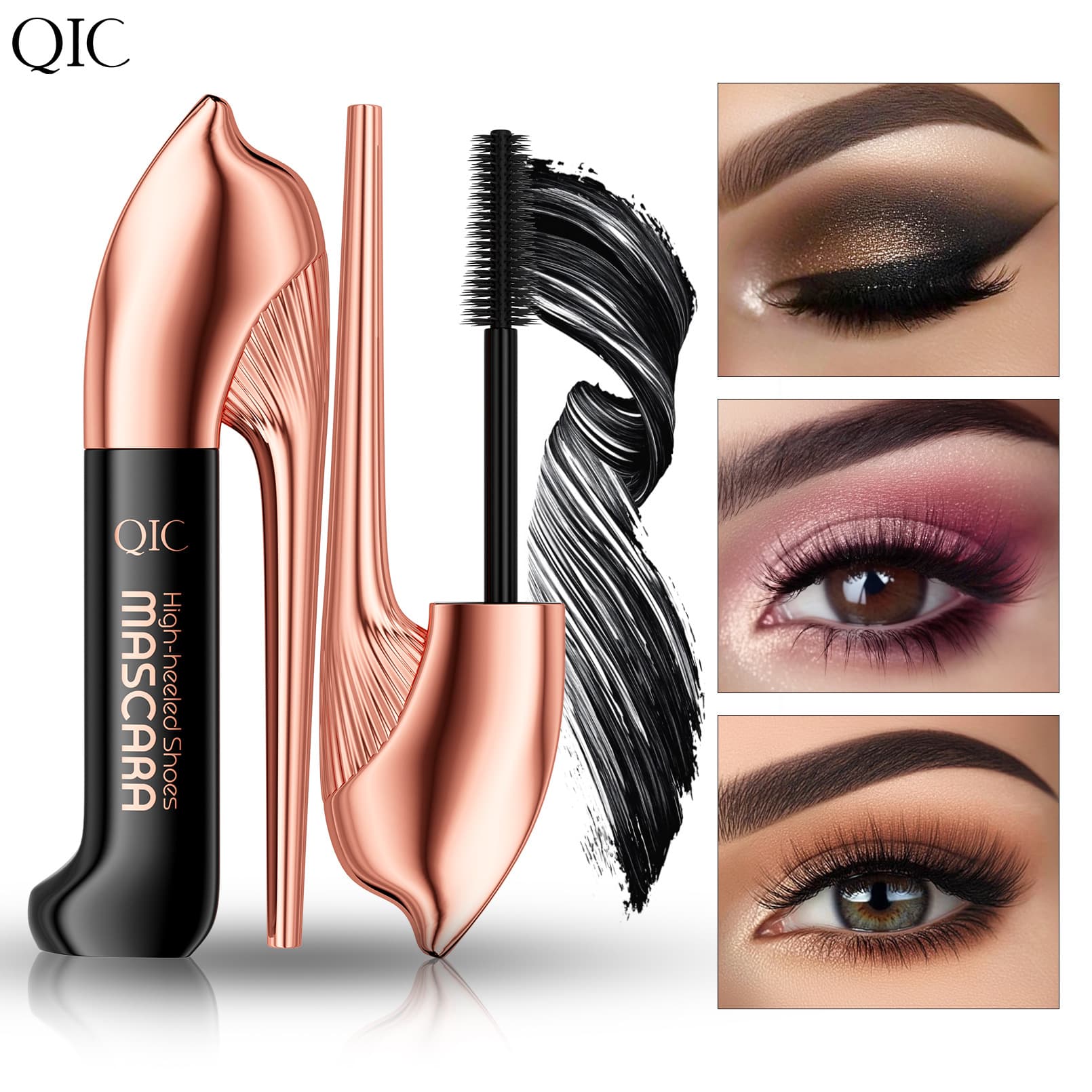 QIC Qinicai High Heel Mascara, Lengthening, Curling, Smudge-Proof, 5D Volumizing Mascara, Cross-Border