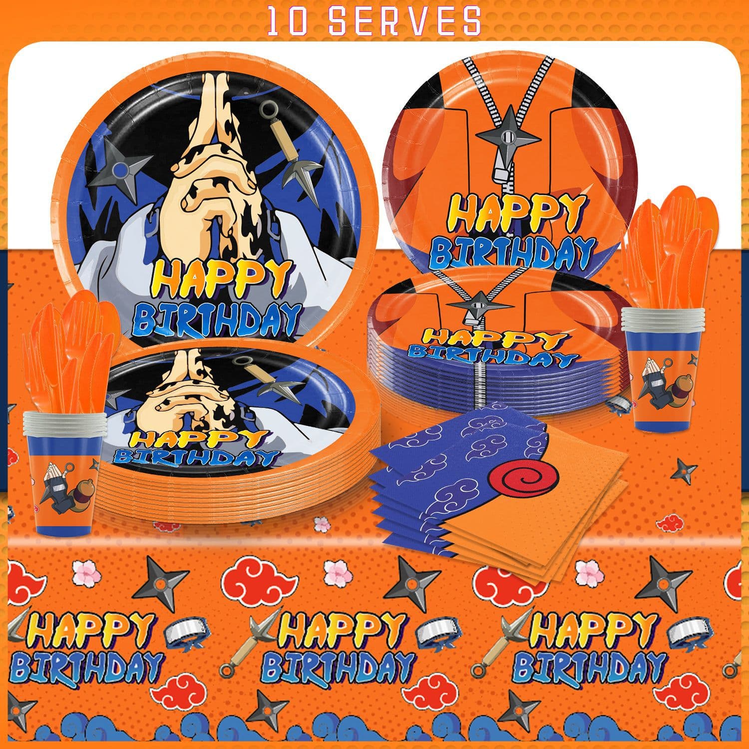 Naruto Edge Theme Holiday Party Decoration Paper Plate, Paper Cup, Paper Towel, Tablecloth Disposable Meal for 10 People