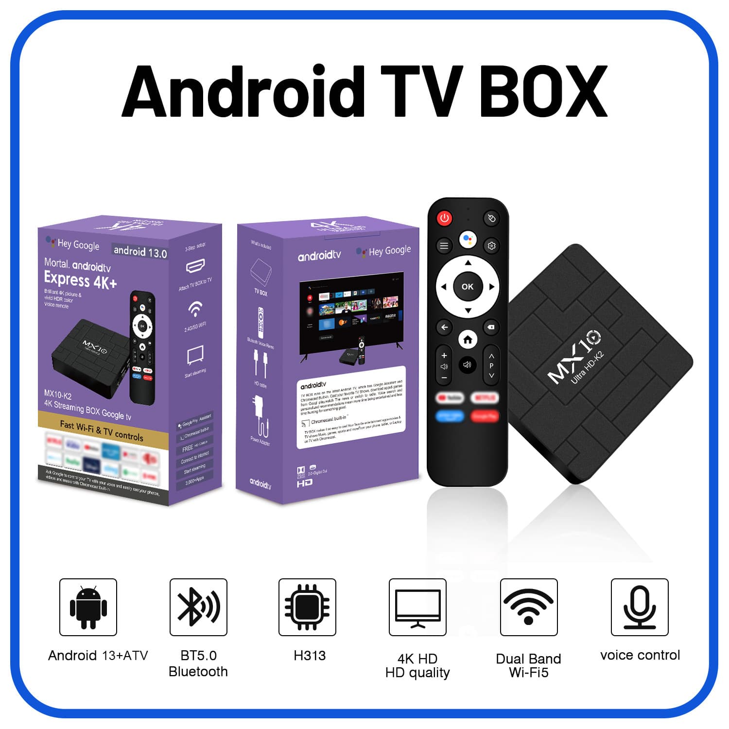 Foreign Trade New Product MX10-K2 HD 8K TV Set-Top Box with Dual-Band Bluetooth 5G Wireless Wi-Fi TV Box