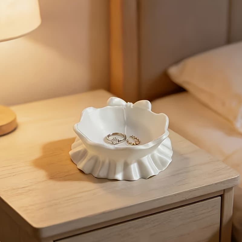 Ruffle Bow Jewelry Tray White Plastic Tray, Home Storage Tray, Desk, Office Desk