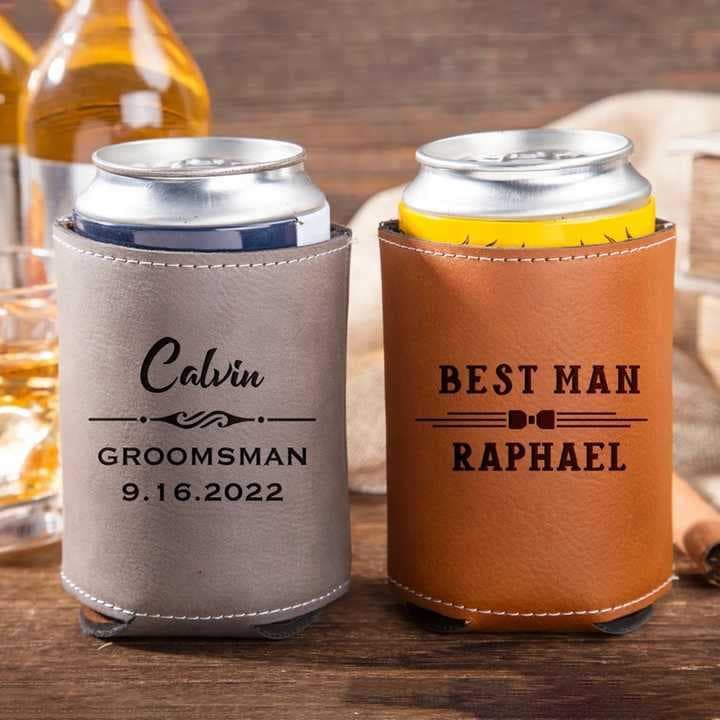 Cross-border hot sale personalized laser leather beer bottle cover groomsmen can cooler holder beer coke cup cover